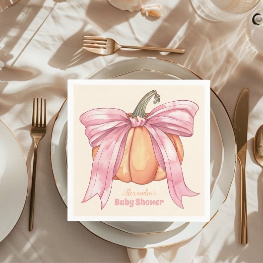 Serviette En Papier Baby shower de Citrouille Retro Pink Bow