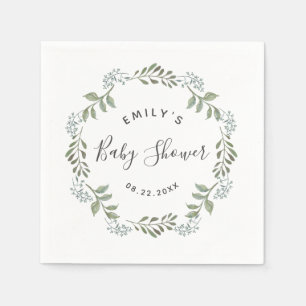Serviette En Papier Baby shower de couronne botanique Sage Greenery