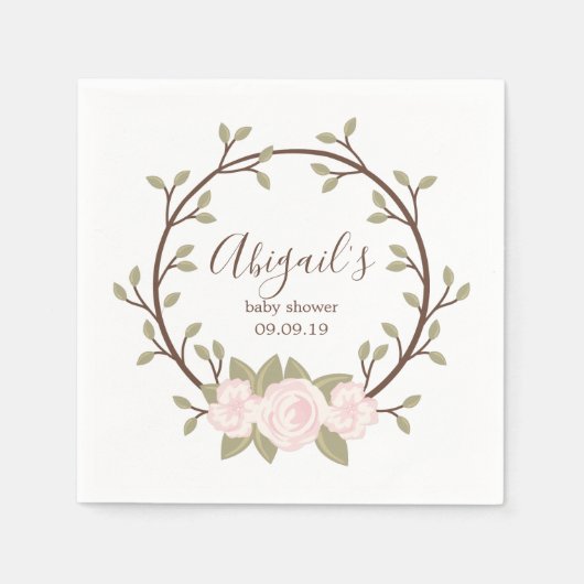 Serviette En Papier Baby shower de couronne de fleurs roses (Devant)