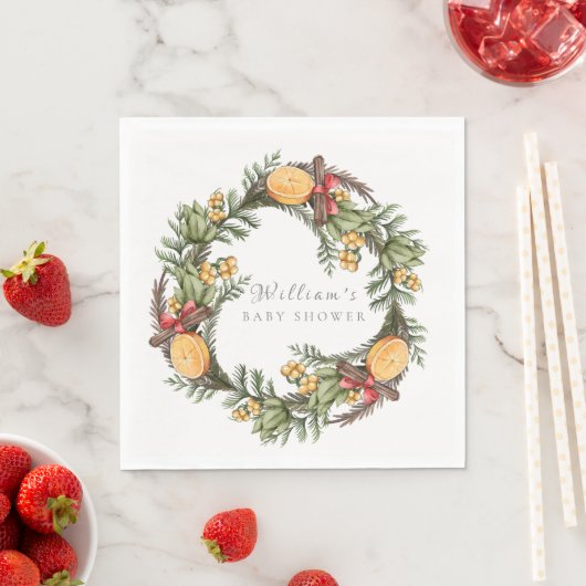 Serviette En Papier Baby shower de couronne de Noël d'hiver moderne (En situation)