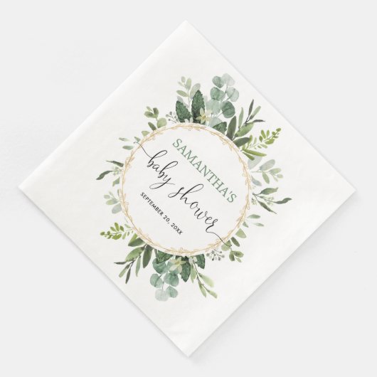 Serviette En Papier Baby shower de couronne d'eucalyptus en or vert (Coin)