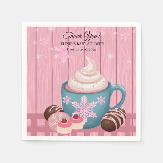 Serviette En Papier Baby shower de crème humide en bois rose (Devant)
