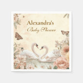 Serviette En Papier Baby shower de cygne floral romantique (Devant)
