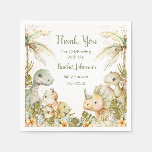 Serviette En Papier Baby shower de dinosaures neutres de Boho (Devant)