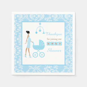 Serviette En Papier Baby shower de femme afro-américaine Blue Damask