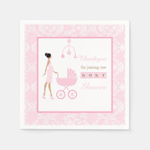 Serviette En Papier Baby shower de femme afro-américaine rose Damask