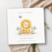 Serviette En Papier Baby shower de feuillage de Lion d'aquarelle bois