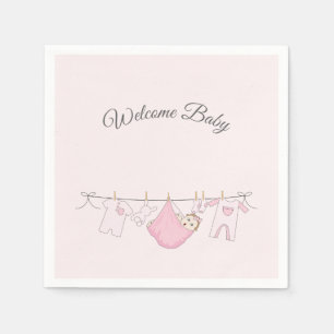 Serviette En Papier Baby shower de fille dans le rose et le gris