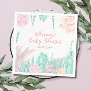 Serviette En Papier Baby shower de fille d'aquarelle botanique Succule