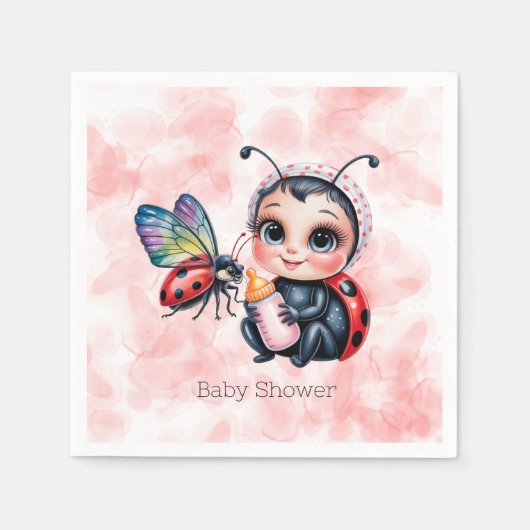 Serviette En Papier Baby shower de fille de coccinelle et papillon (Devant)