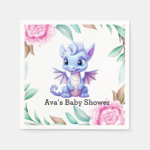 Serviette En Papier Baby shower de fille de pivoine de dragon violet e