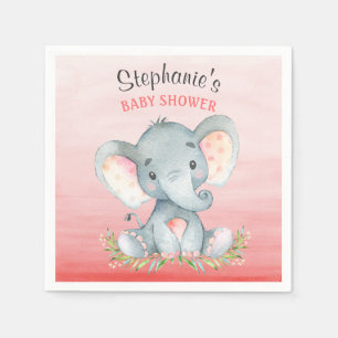 Serviette En Papier Baby shower de fille d'éléphant d'aquarelle