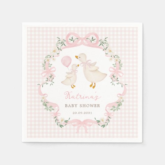 Serviette En Papier Baby shower de fille d'oie En vichy rose (Devant)