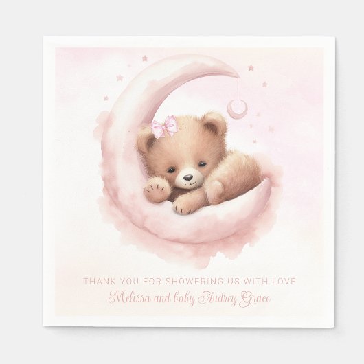 Serviette En Papier Baby shower de fille d'ours rose pâle