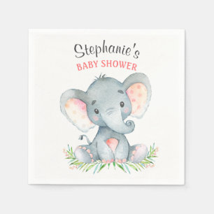 Serviette En Papier Baby shower de fille Eléphant Aquarelle