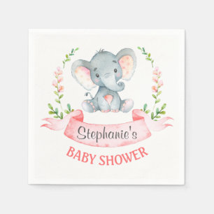 Serviette En Papier Baby shower de fille Eléphant Aquarelle