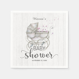 Serviette En Papier Baby shower de fille en bois blanc et transport Vi