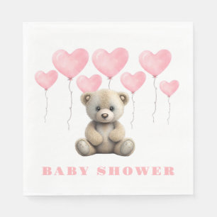 Serviette En Papier Baby shower de fille en peluche rose ours réaliste