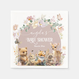 Serviette En Papier Baby shower de fille fleur sauvage animal de bois