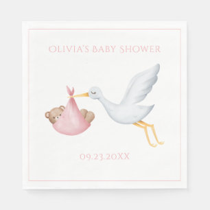 Serviette En Papier Baby shower de fille ours de chatte rose