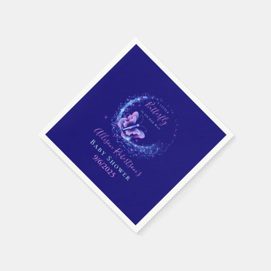 Serviette En Papier Baby shower de fille papillon pourpre (Coin)