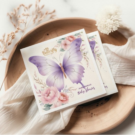 Serviette En Papier Baby shower de fille papillon rose violet