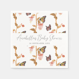 Serviette En Papier Baby shower de filles papillon rose moderne Boho