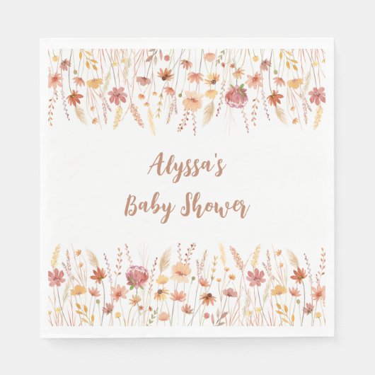 Serviette En Papier Baby shower de Fleur sauvage Boho Terracotta (Devant)