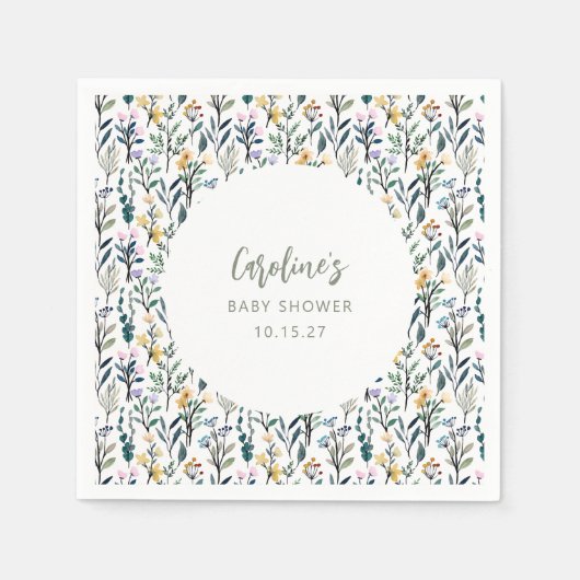 Serviette En Papier Baby shower de Fleur sauvage d'aquarelle Boho Cute (Devant)