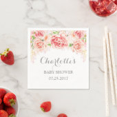 Serviette En Papier Baby shower de fleurs d'aquarelle rose (En situation)