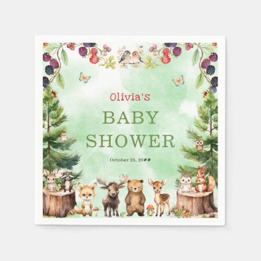 Serviette En Papier Baby shower de fleurs de baies (Devant)