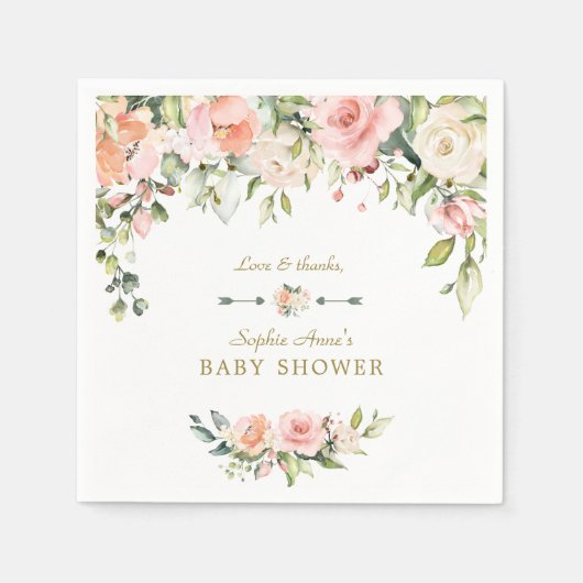 Serviette En Papier Baby shower de Fleurs de Crème Rose Charming (Devant)