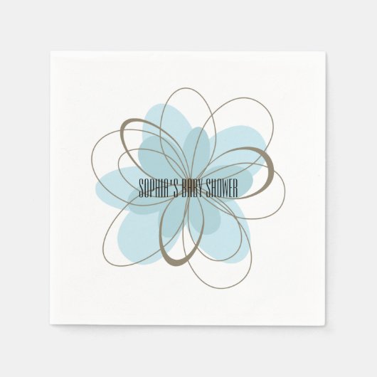 Serviette En Papier Baby shower de fleurs gris bleu (Devant)