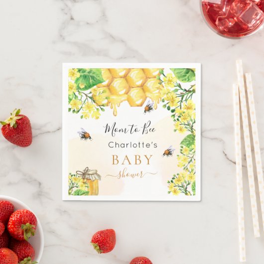 Serviette En Papier Baby shower de fleurs jaunes d'abeilles (En situation)