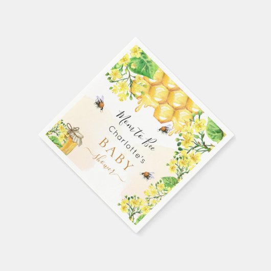 Serviette En Papier Baby shower de fleurs jaunes d'abeilles (Coin)