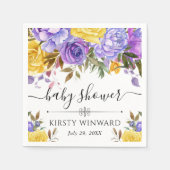 Serviette En Papier Baby shower de fleurs violettes et jaunes (Devant)