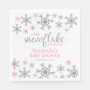 Serviette En Papier Baby shower de flocons de neige rose hiver
