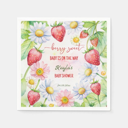 Serviette En Papier Baby shower de fraise douce Berry imprimé (Devant)