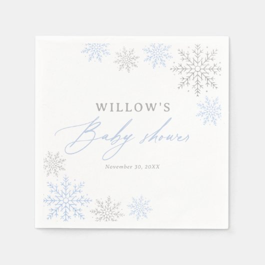 Serviette En Papier Baby shower de garçon Blue Snowflake (Devant)