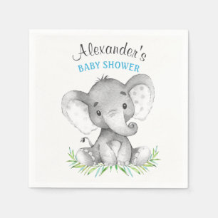 Serviette En Papier Baby shower de garçon d'éléphant d'aquarelle
