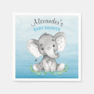 Serviette En Papier Baby shower de garçon d'éléphant d'aquarelle