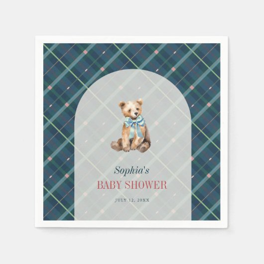 Serviette En Papier Baby shower de garçon d'ours en peluche bleu marin (Devant)