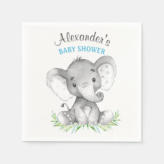 Serviette En Papier Baby shower de garçon Elephant aquarelle (Devant)