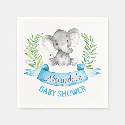 Serviette En Papier Baby shower de garçon Elephant aquarelle (Devant)