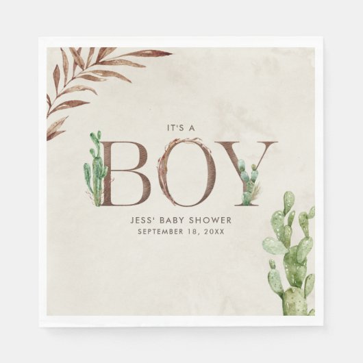 Serviette En Papier Baby shower de garçon en cuir Cactus (Devant)