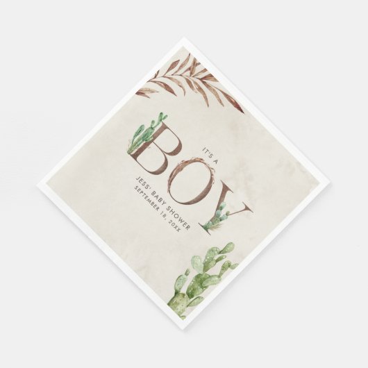 Serviette En Papier Baby shower de garçon en cuir Cactus (Coin)