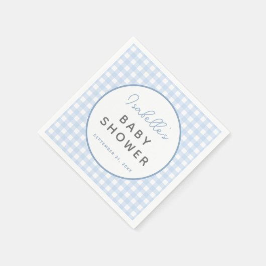 Serviette En Papier Baby shower de garçon En vichy bleu (Coin)