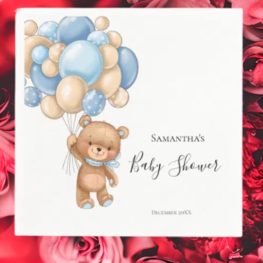 Serviette En Papier Baby shower de garçon Teddy - Blanc