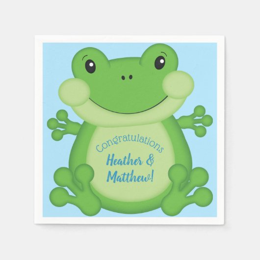 Serviette En Papier Baby shower de grenouille bleu (Devant)