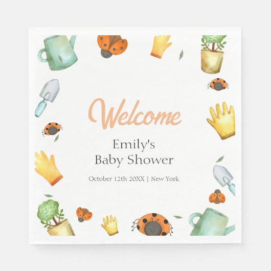 Serviette En Papier Baby shower de jardin rustique Ladybug (Devant)
